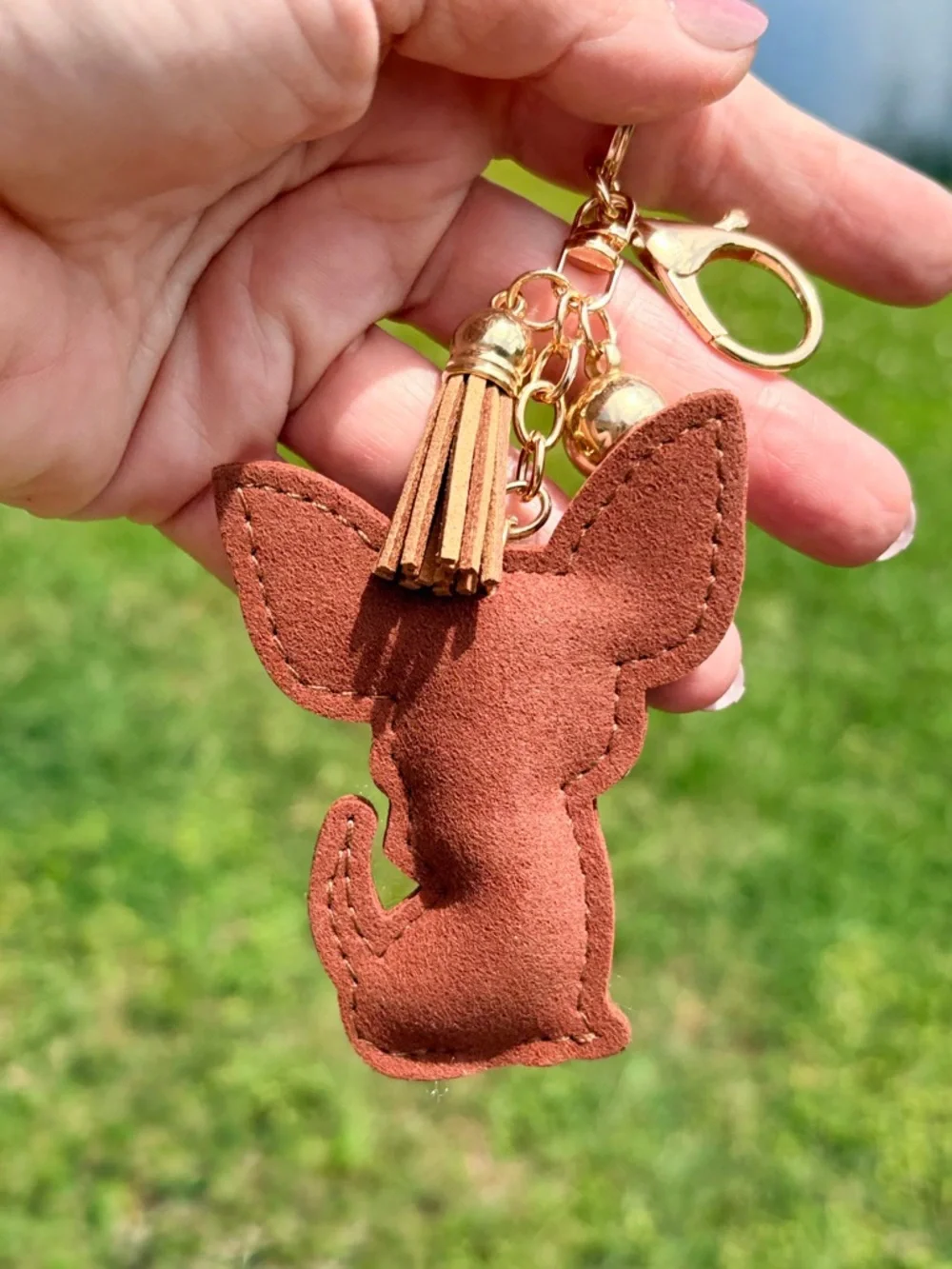 Crystal Chihuahua Keychain in Brown and Pink